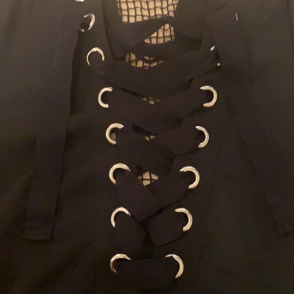 Buckle Gimmicks black lace up crochet top shirt - Picture 8 of 10